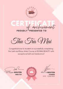 eyelash certificate from bonna