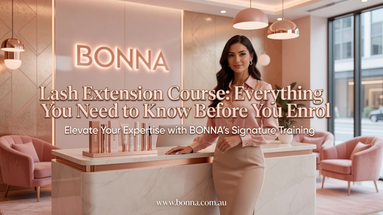 Professional header image for educational tutorial: Lash Extension Course: Everything You Need to Know Before...