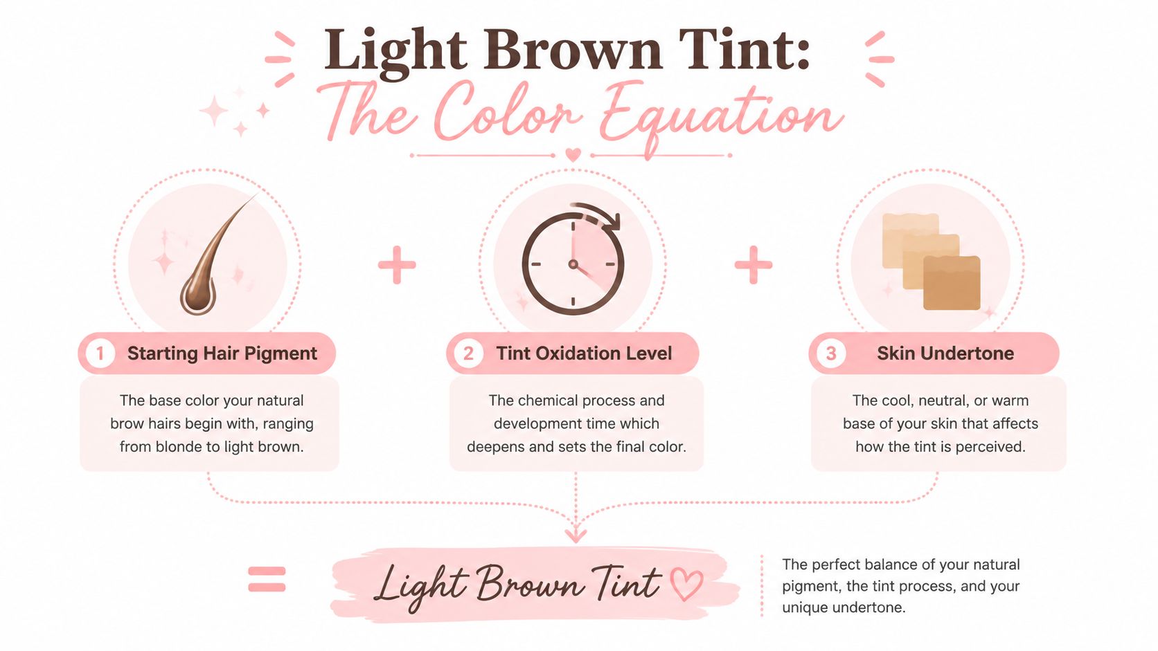 Light Brown Eyebrow Tint: The Complete Sydney Guide 3 An infographic titled Light Brown Tint explaining how hair pigment, oxidation, and skin tone create brow tint.
