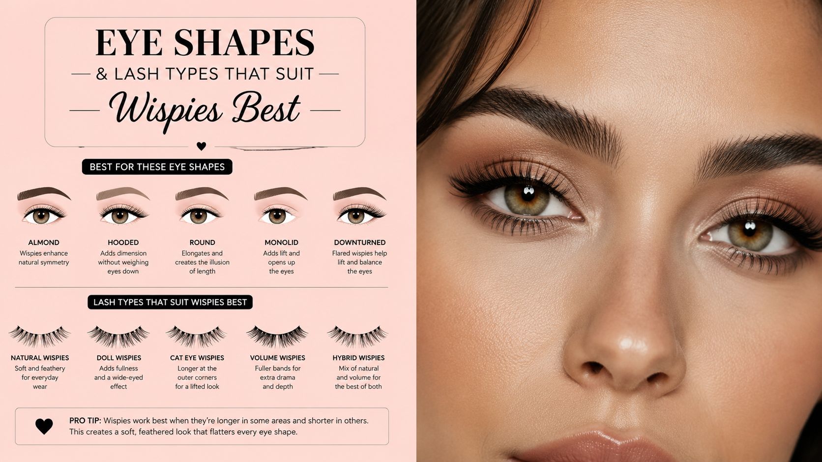 Wispies Lash Extensions: The Complete Sydney Guide 4 An infographic showing eye shapes and types of wispies lash extensions that best suit each eye shape.