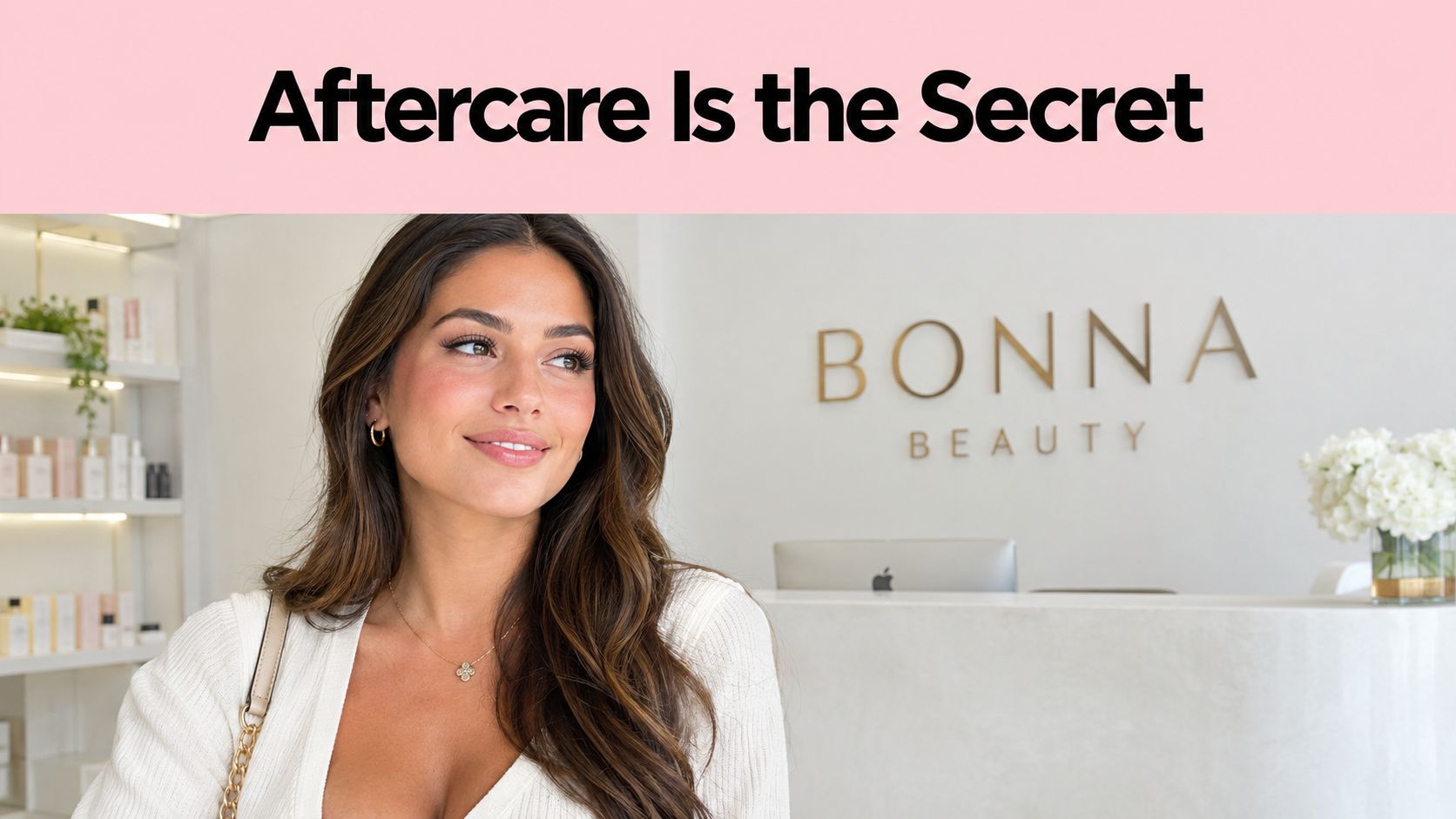 After Care for Lash Extensions: Your 2026 Guide 2 A woman smiling at Bonna Beauty salon, highlighting the importance of aftercare for maintaining lash extensions.