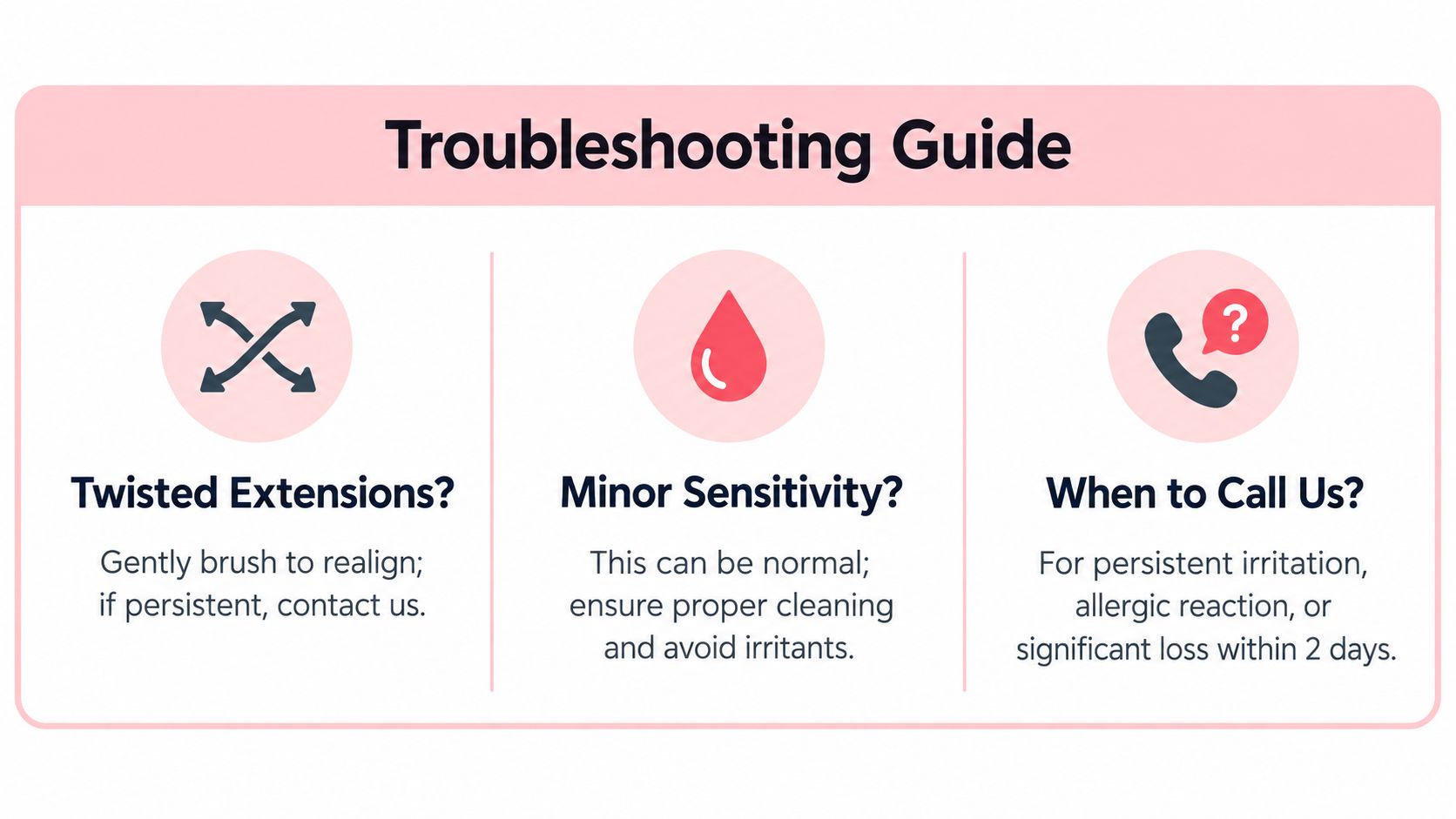 After Care for Lash Extensions: Your 2026 Guide 5 A troubleshooting guide for eyelash extensions covering twisted lashes, minor sensitivity, and when to contact the provider.