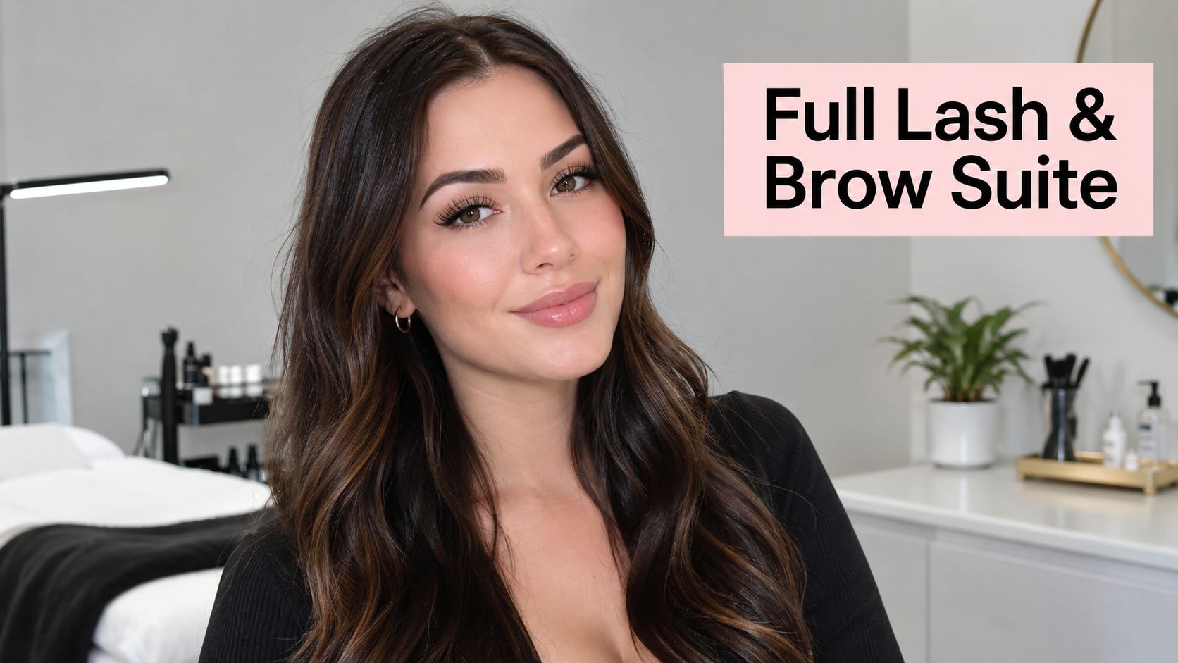Eyelash Extensions Sydney Your Complete Bonna Guide 4 A beautiful woman with professionally styled lash extensions and defined eyebrows in a beauty studio setting.