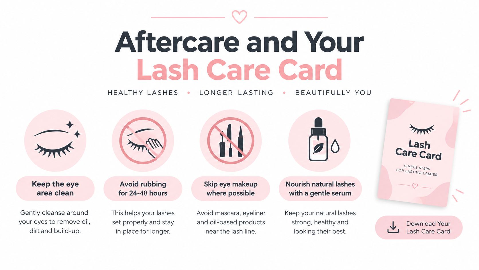 Eyelash Extension Removal: Safe Salon and At-Home Methods 13 An infographic listing four essential tips for eyelash extension aftercare including cleaning and makeup guidelines.