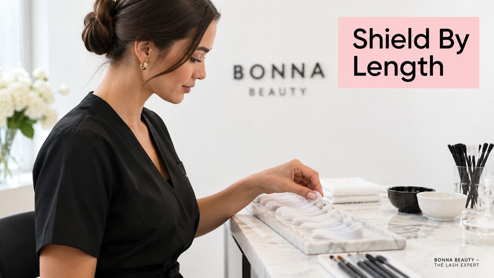 Lash Lift and Tint Steps: A Complete How-To Guide 3 A lash technician choosing silicone shields from an organized set for a lash lift procedure.