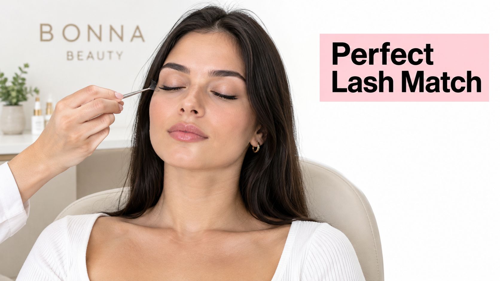 A professional lash artist applying individual Russian volume lash extensions to a client using precision metal tweezers.